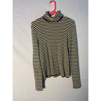 Ralph Lauren Black White Striped Pullover Turtle Neck Sweater Women's Size Large