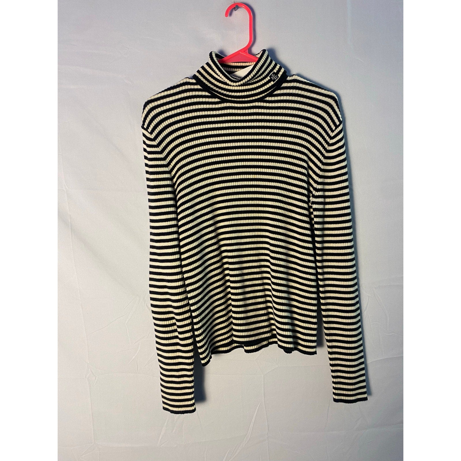 Ralph Lauren Black White Striped Pullover Turtle Neck Sweater Women's Size Large