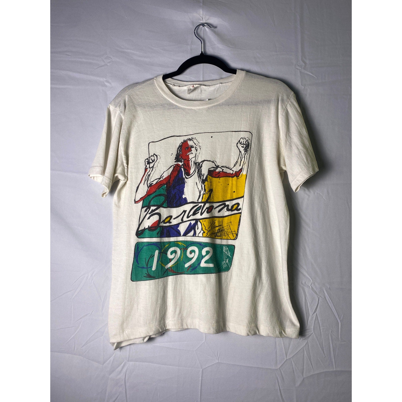 Vintage The Barcelona 1992 Summer Olympics Running White T-shirt Size Small?