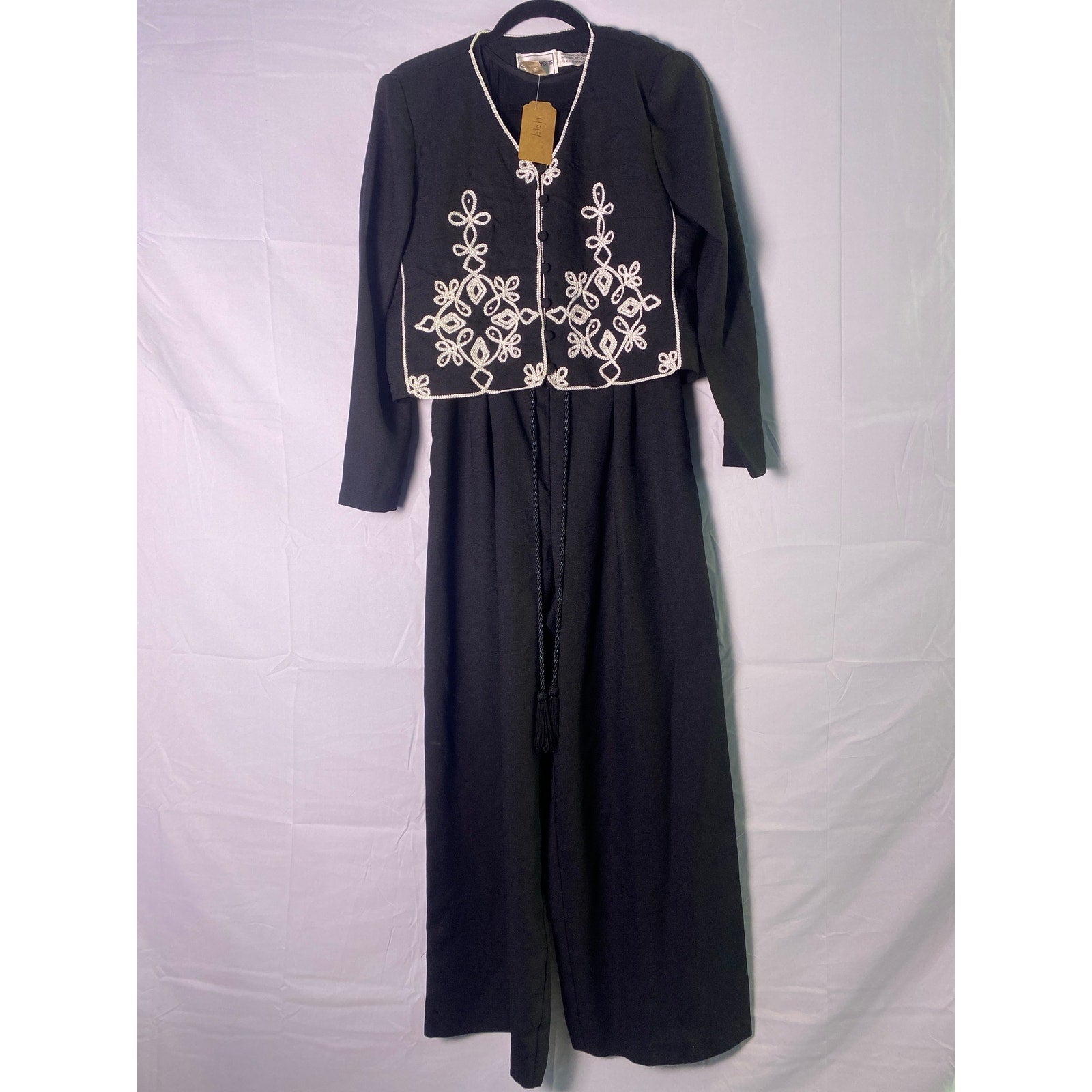 Vintage Karin Stevens Outfit Set Black Jumpsuit and Floral Jacket Set Womens S/M
