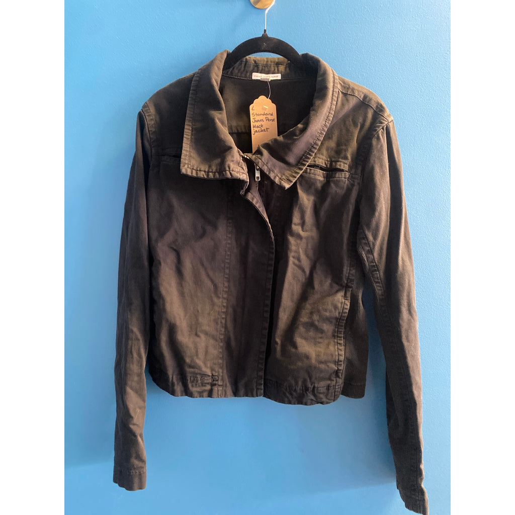 Standard James Perse Cropped Moto Jacket Military Black Full Zip Women's Large