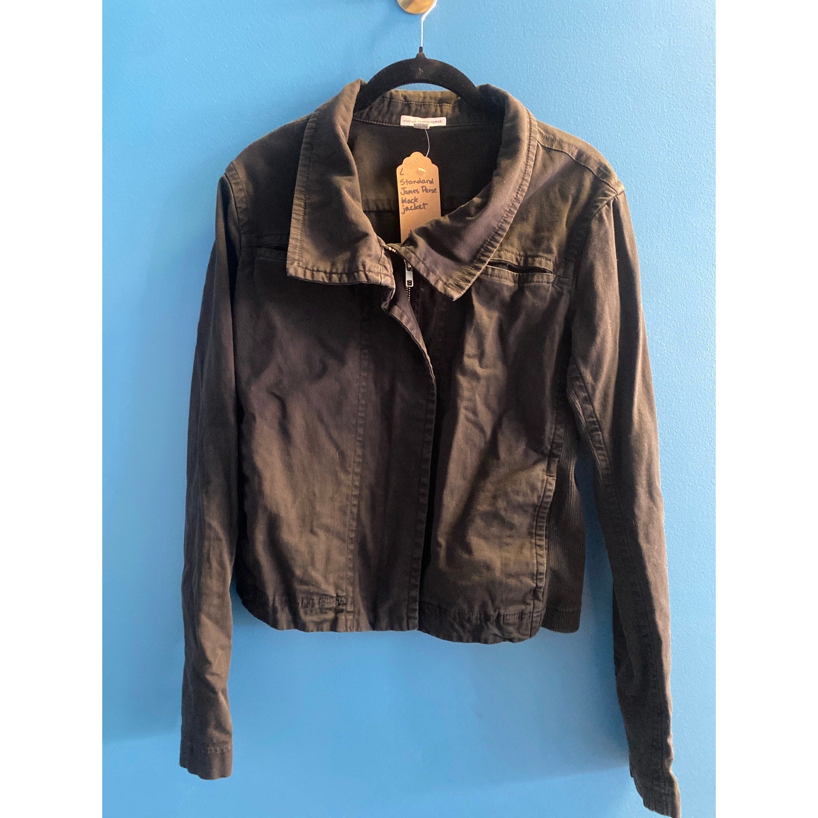 Standard James Perse Cropped Moto Jacket Military Black Full Zip Women's Large