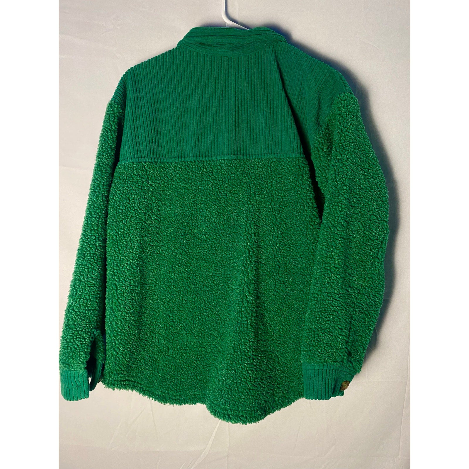 Ultra Flirt Green Fuzzy Rib Knit Buttons Jacket Front Pockets Women's Medium