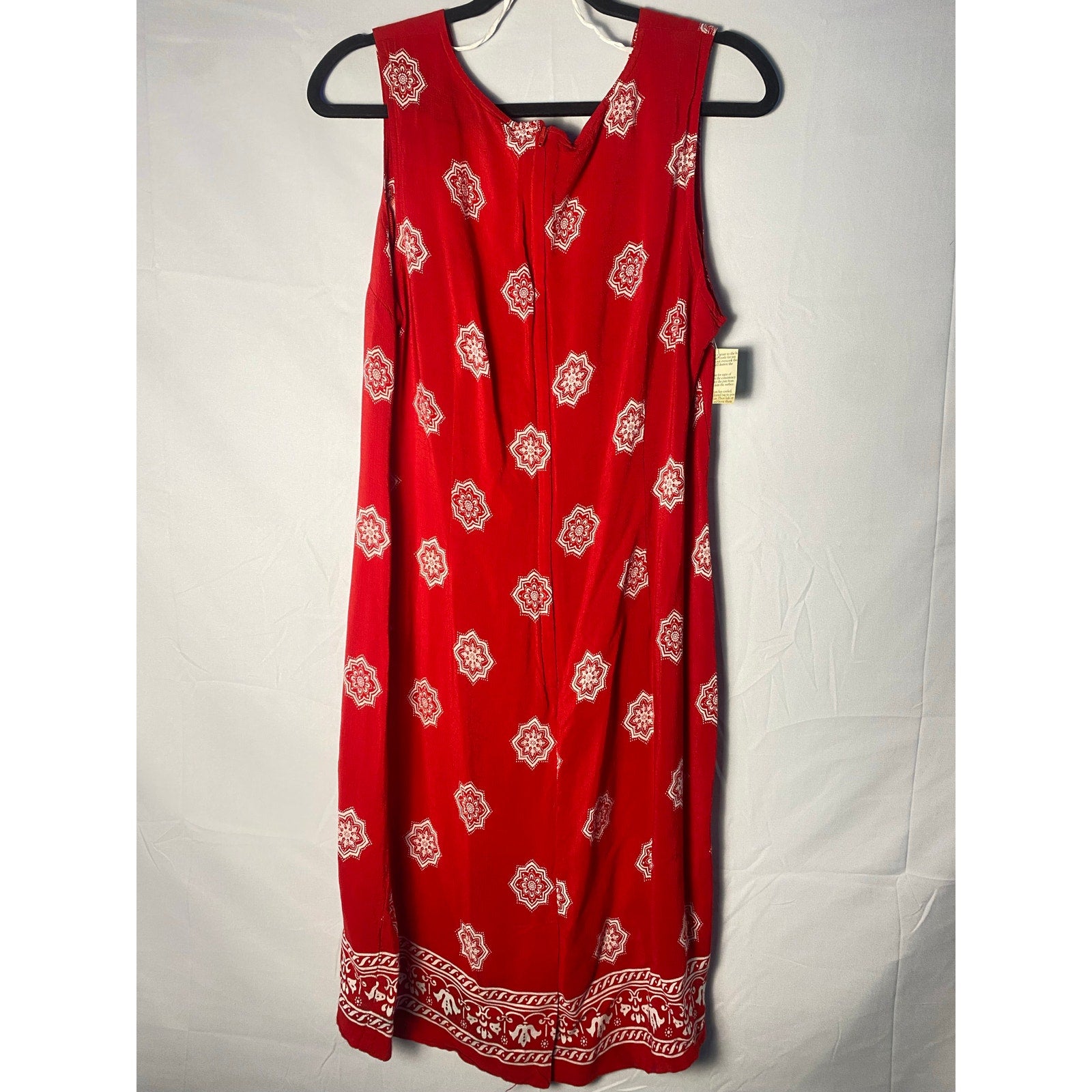 Vintage 90s Norton McNaughton Red White Ornate Print Sleeveless Sheath Dress