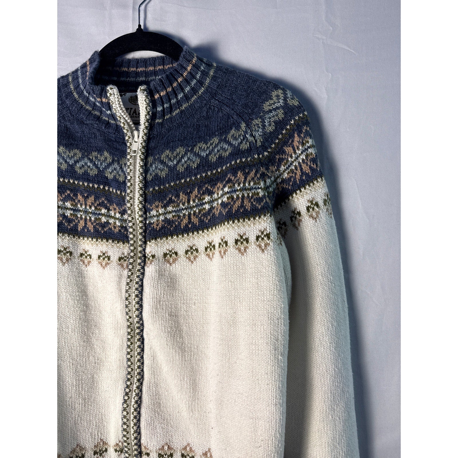 Vintage Tiara International Full Zip Cardigan Sweater Nordic Print Women's Small
