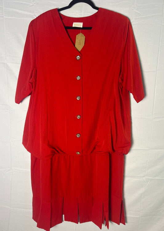 Vintage Roamans Red Fringe Dress Drop Waist Button Front Dress Women's Plus XXL