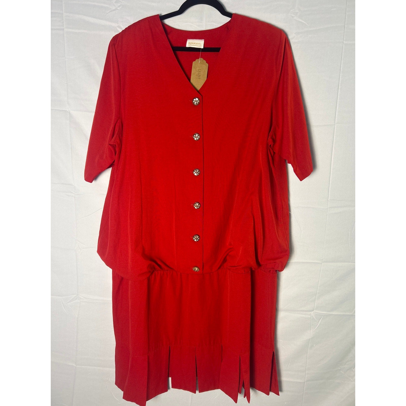 Vintage Roamans Red Fringe Dress Drop Waist Button Front Dress Women's Plus XXL