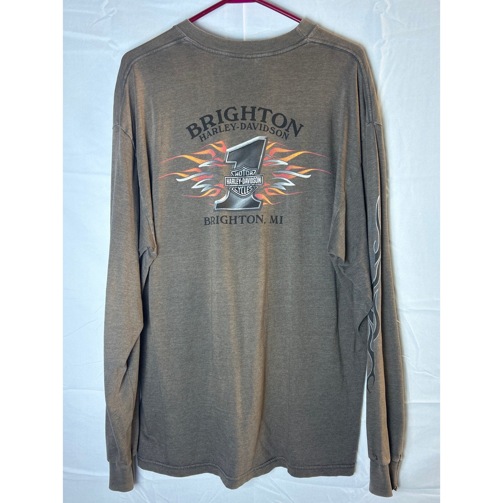 Harley Davidson Motorcycles Brighton, MI Print Pocket Tee Long Sleeve Shirt XL