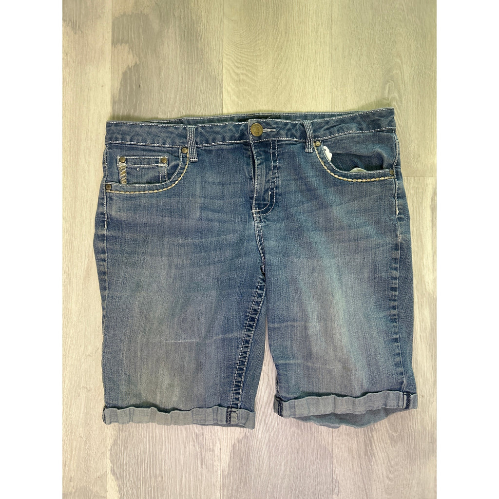 Y2K Love Indigo Blue Denim Jean Shorts Casual Cuffed Women's Size 14