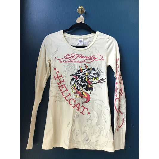Y2K Ed Hardy by Christian Audigier HELL CAT Print Beautiful Phoenix Shirt Small