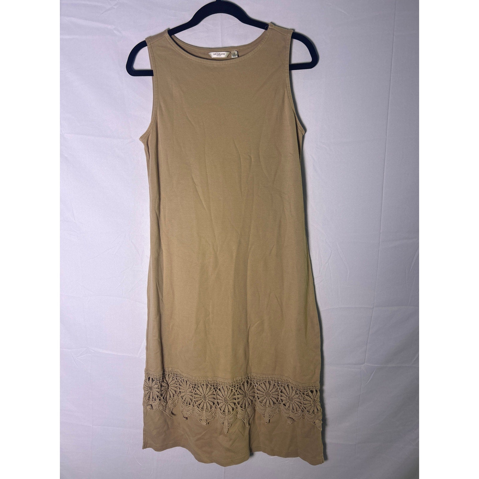 Liz Claiborne Tan Midi Sheath Dress Sleeveless Women's Size Medium