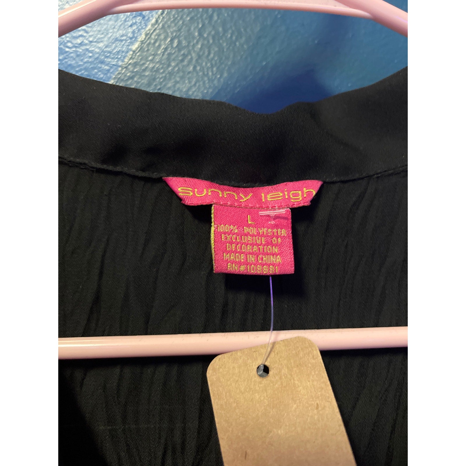 Sunny Leigh Black Ruffled Lace Button Up Long Sleeve Blouse Women's Size Large