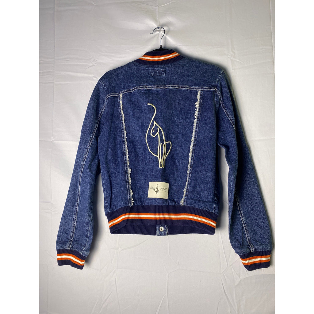 Vintage Baby Phat Jean Denim Button Snap Varsity Bomber Jacket Women's Medium