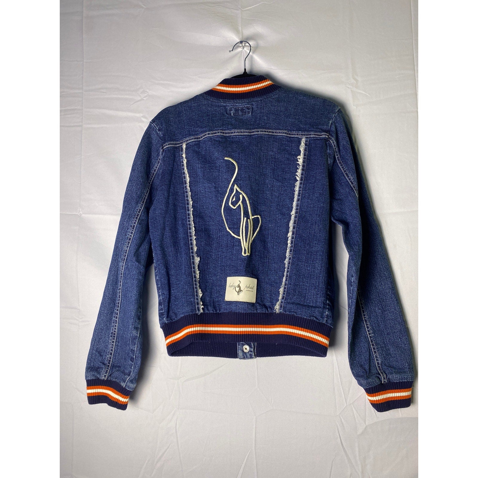 Vintage Baby Phat Jean Denim Button Snap Varsity Bomber Jacket Women's Medium