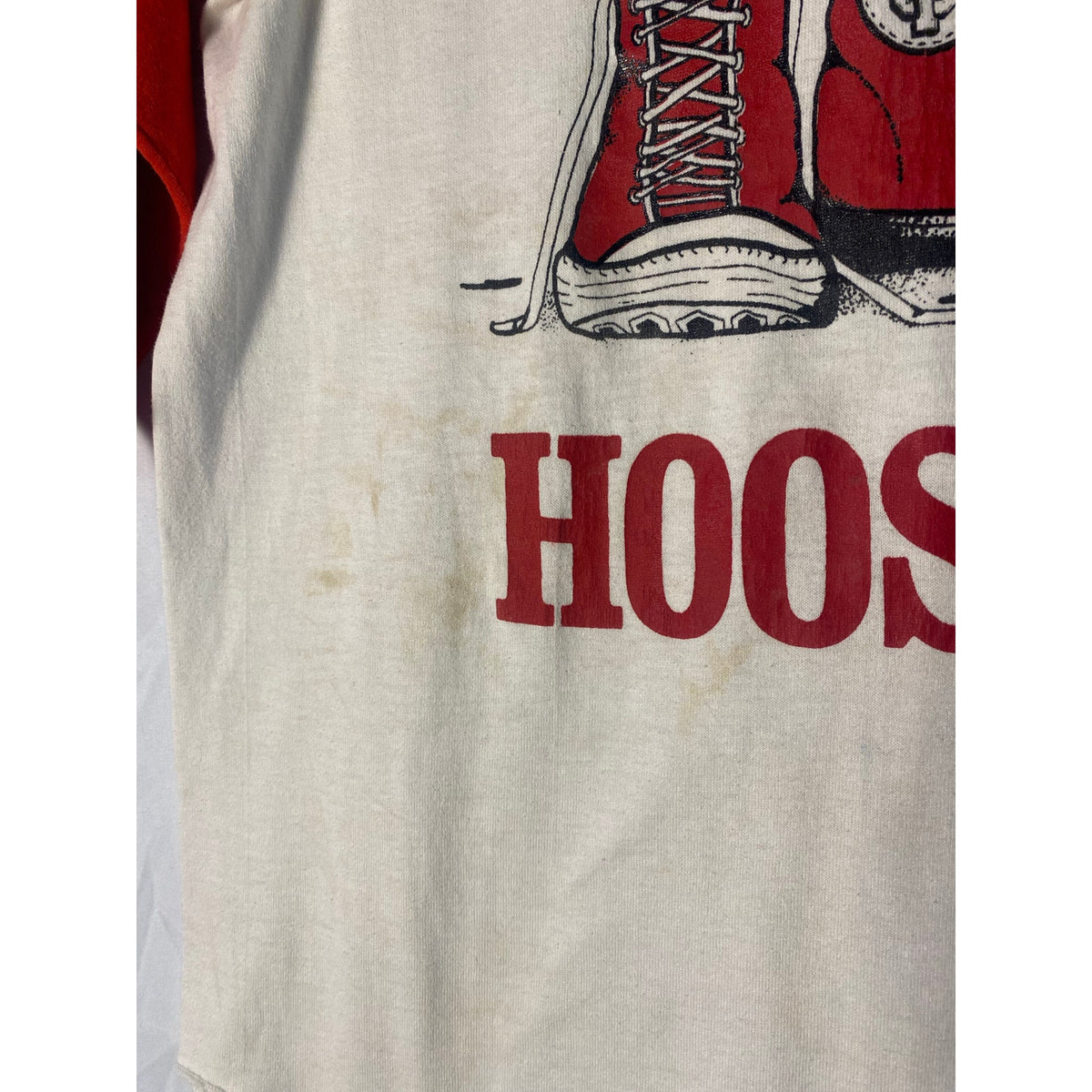 Vintage 80s IU Indiana Hoosier Shoes White Red Baseball Tee Men's Size Medium