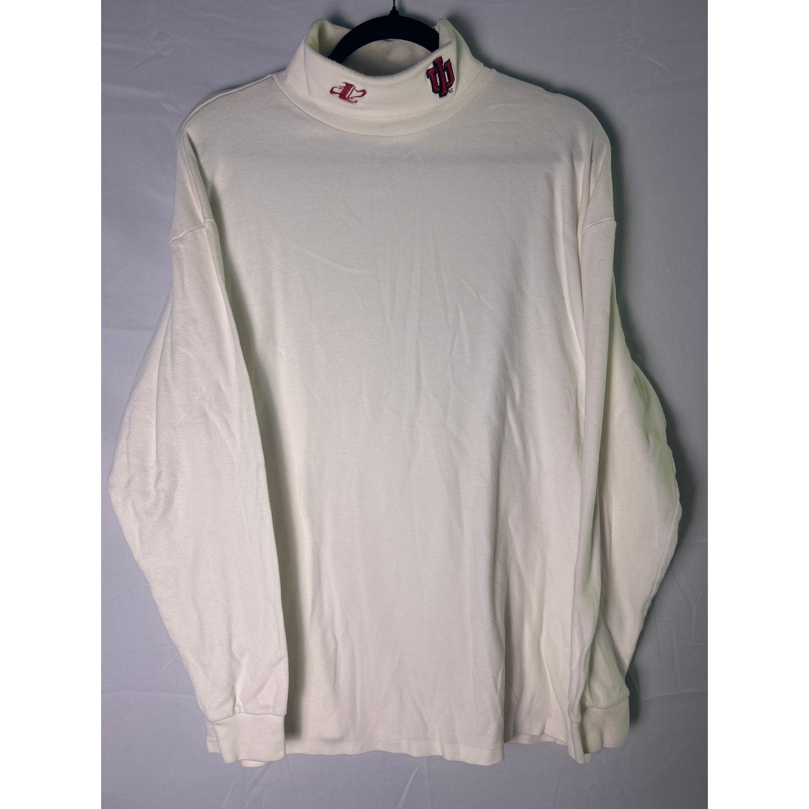 Logo Athletic Embroidered IU Logo Turtleneck White Long Sleeve Shirt Women Large