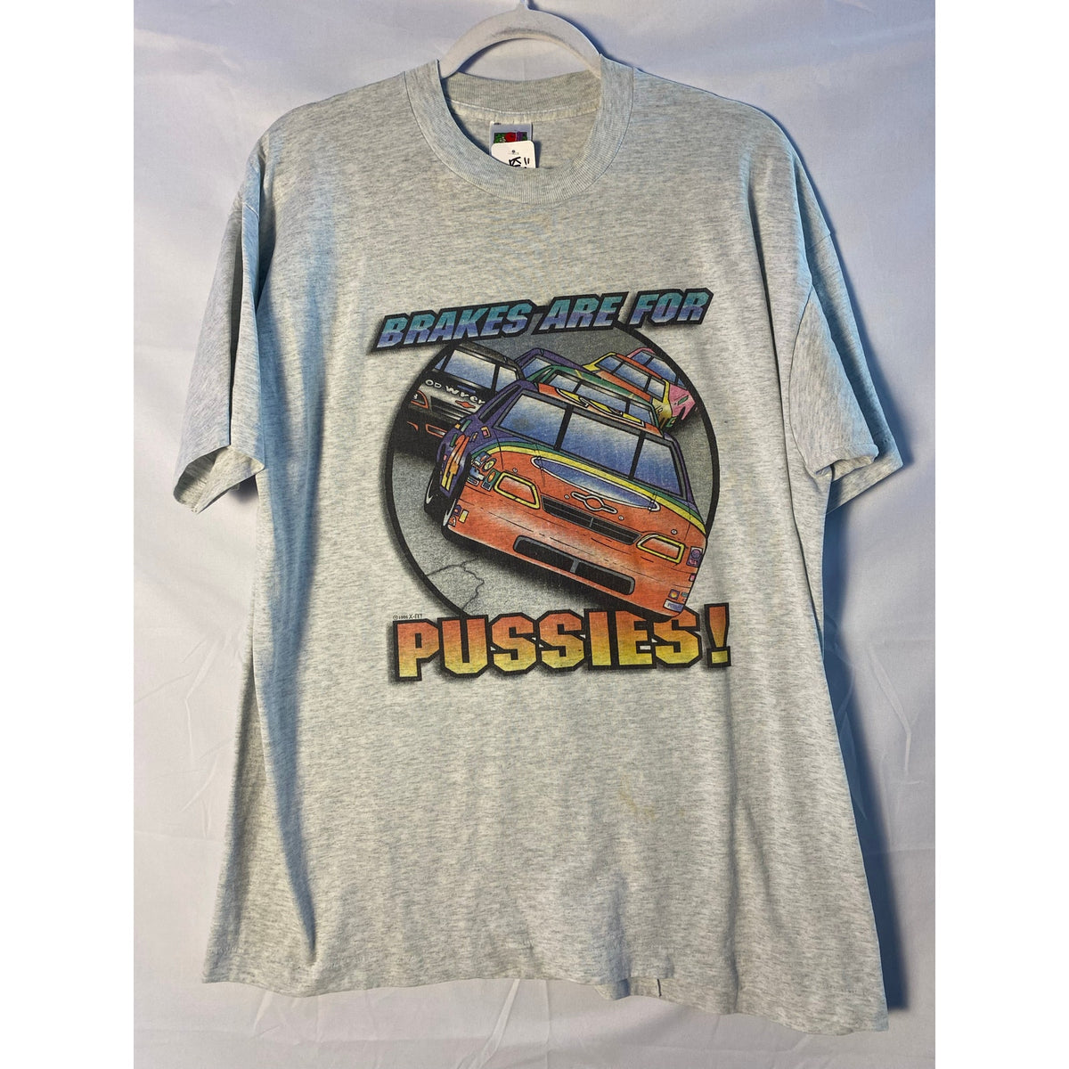 Vintage 1996 Fruit of the Loom Brakes Are For…Puss**s Graphic Print Shirt Sz XL