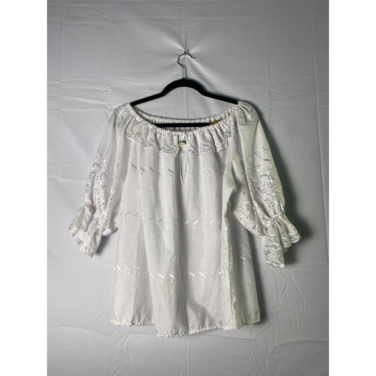 White Off Shoulder 3/4 Sleeve Square Dance Top Boho Women's Plus Size XXL
