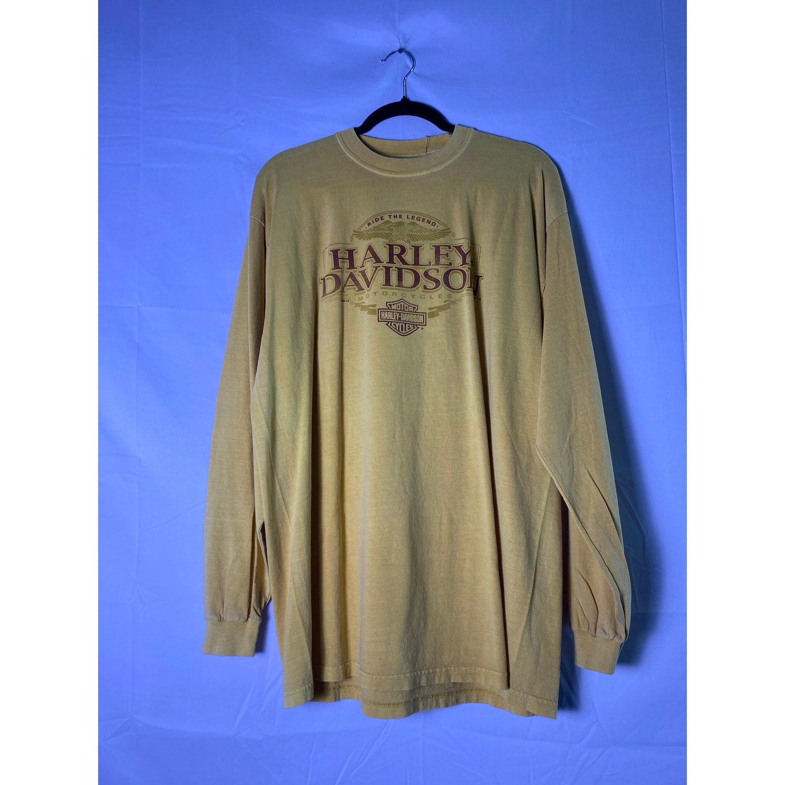 Vintage Harley Davidson Kitty Hawk North Carolina Long Sleeve Yellow Shirt Large