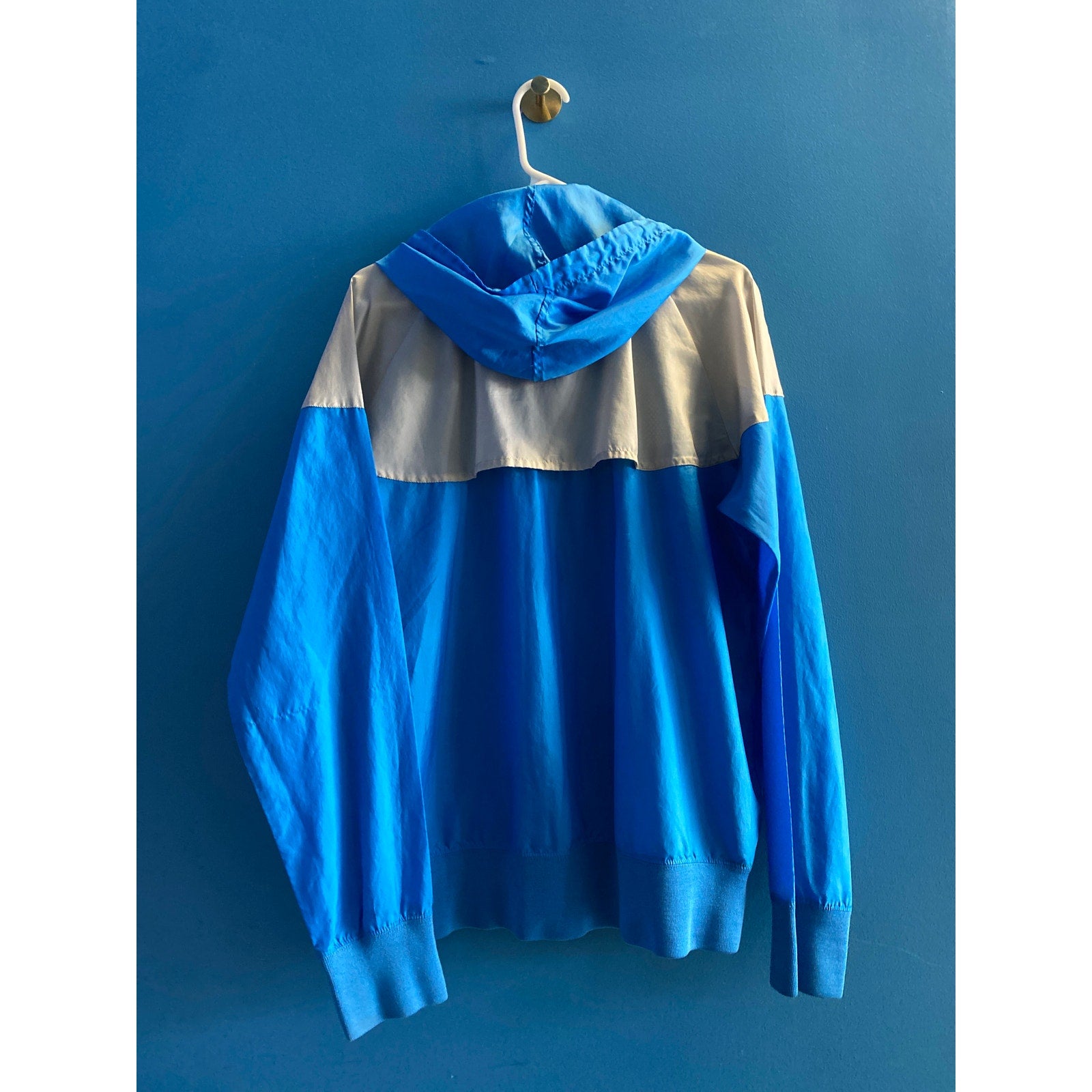 Vintage 80's Nike Blue Gray Full Zip Nylon Hoodie Track Windbreaker Jacket Large