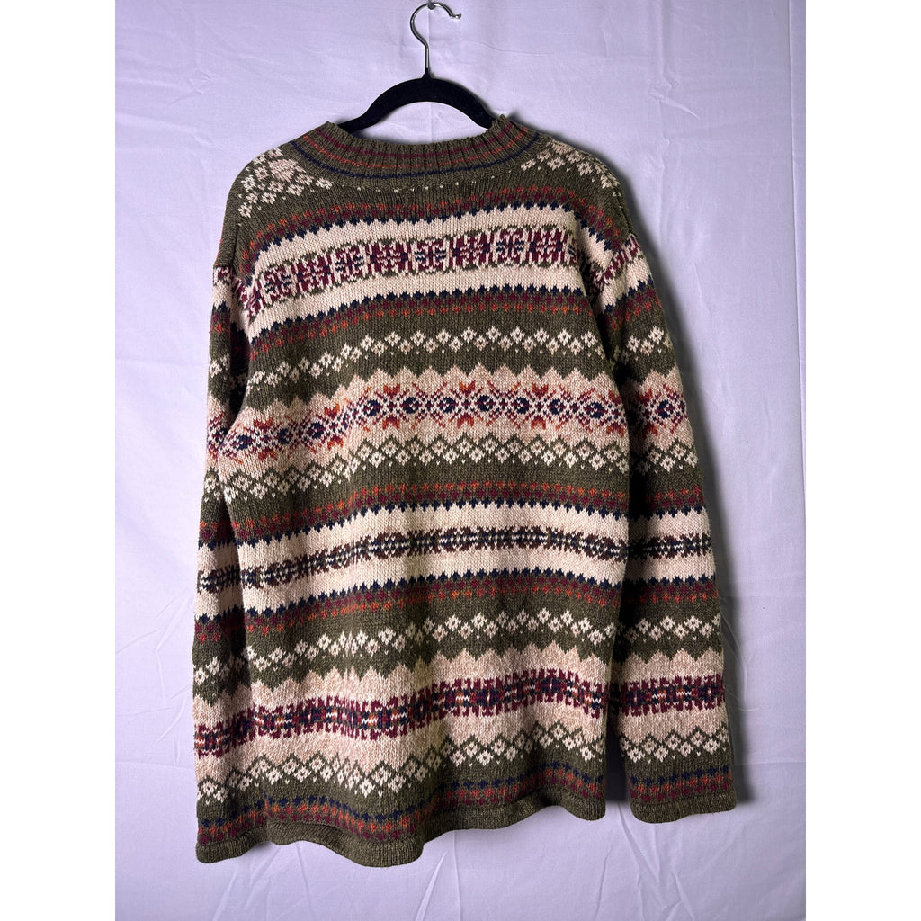 Casual Corner Annex Knit Green Brown Full Zip Cardigan Nordic Print Women Medium