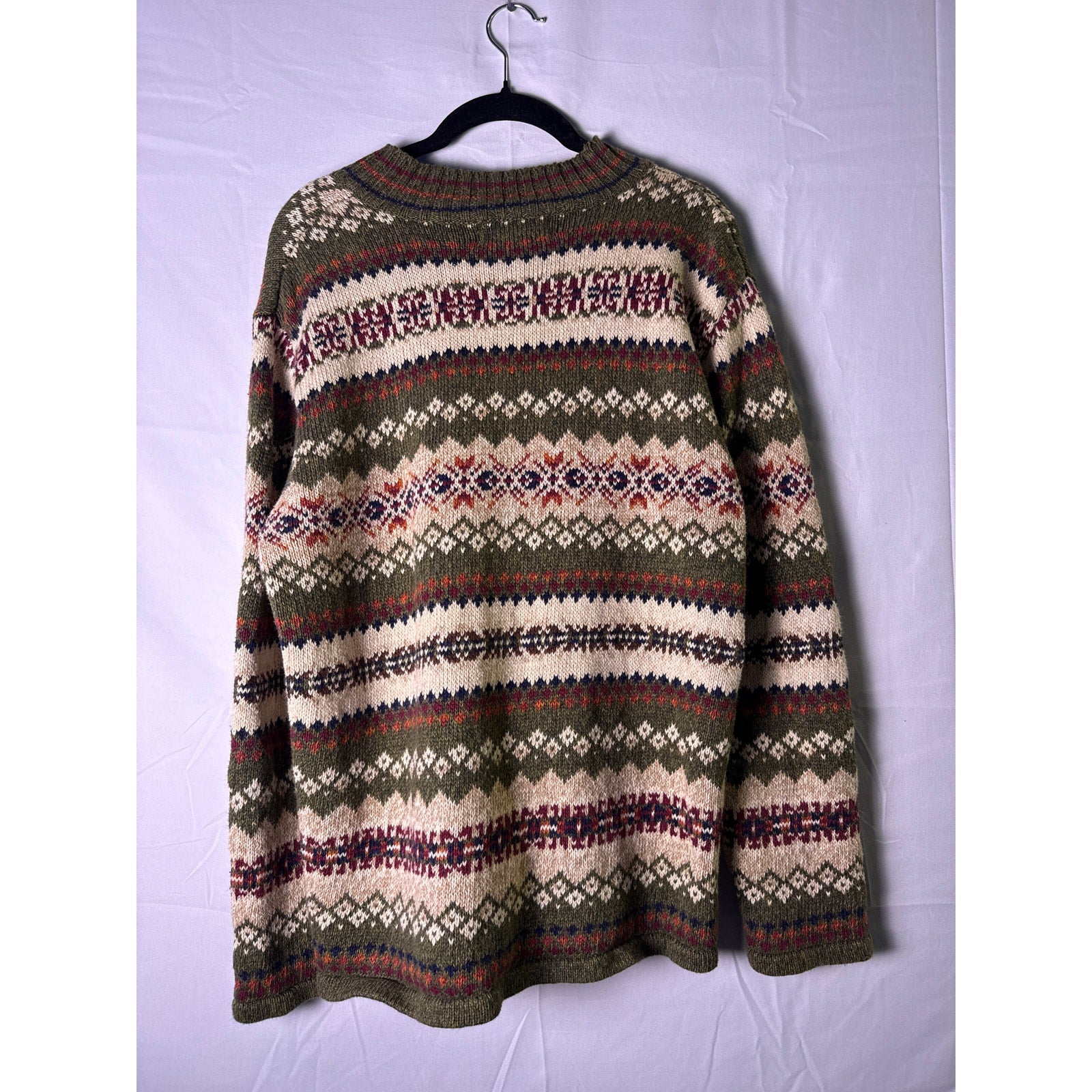 Casual Corner Annex Knit Green Brown Full Zip Cardigan Nordic Print Women Medium