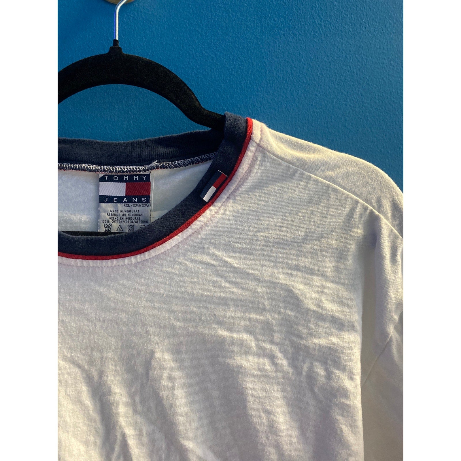 Tommy Jeans Blue Red White Plain Shirt Crew Neck Men's Size 2XL