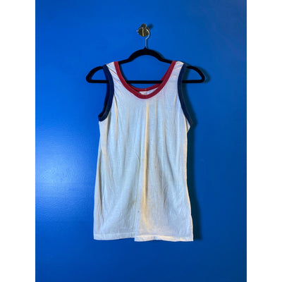 80s Vintage White Red Blue Tank Top Sleeveless Women's Size Medium