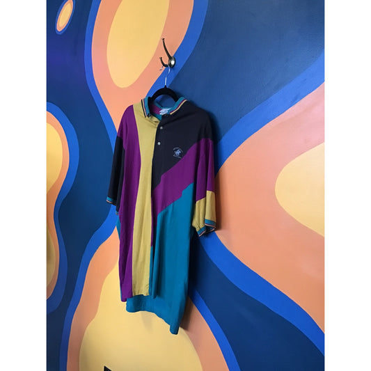 Beverly Hills Polo Club 90s Vintage Colorblock Polo Shirt Men's Size XL