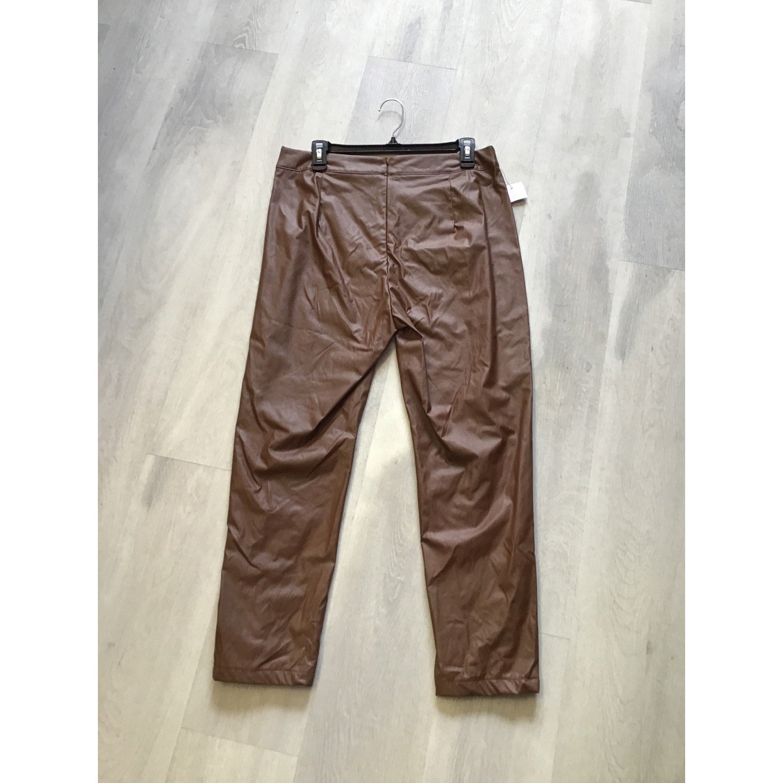 PRETTYLITTLETHING Brown Straight Leg Back Zip Faux Leather Women's Size 10