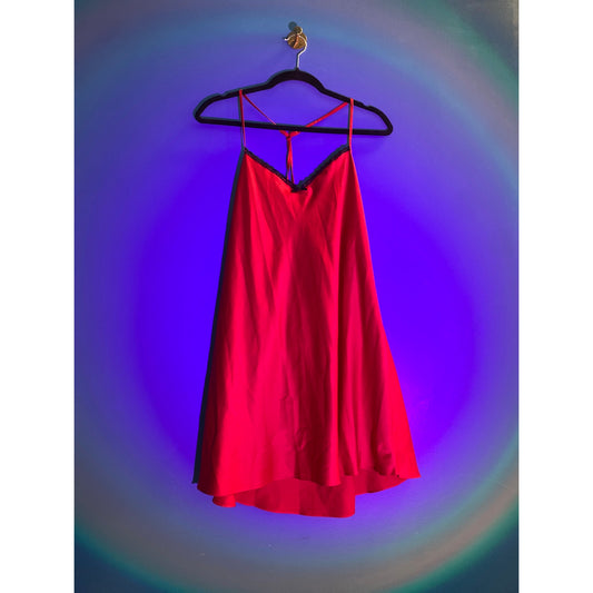 Gilligan & O'Malley Red Slip Dress w/ Black Bow Lace Neckline Women's Size Large