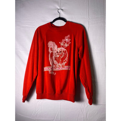 90s Hanes Pink Kitten Printed Red Crewneck Pullover Sweatshirt Men's Size Large