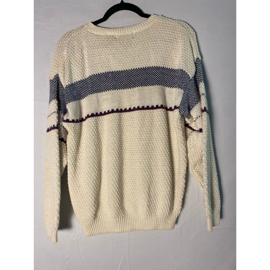 Vintage 80s Rose Motif White Knitted Cardigan