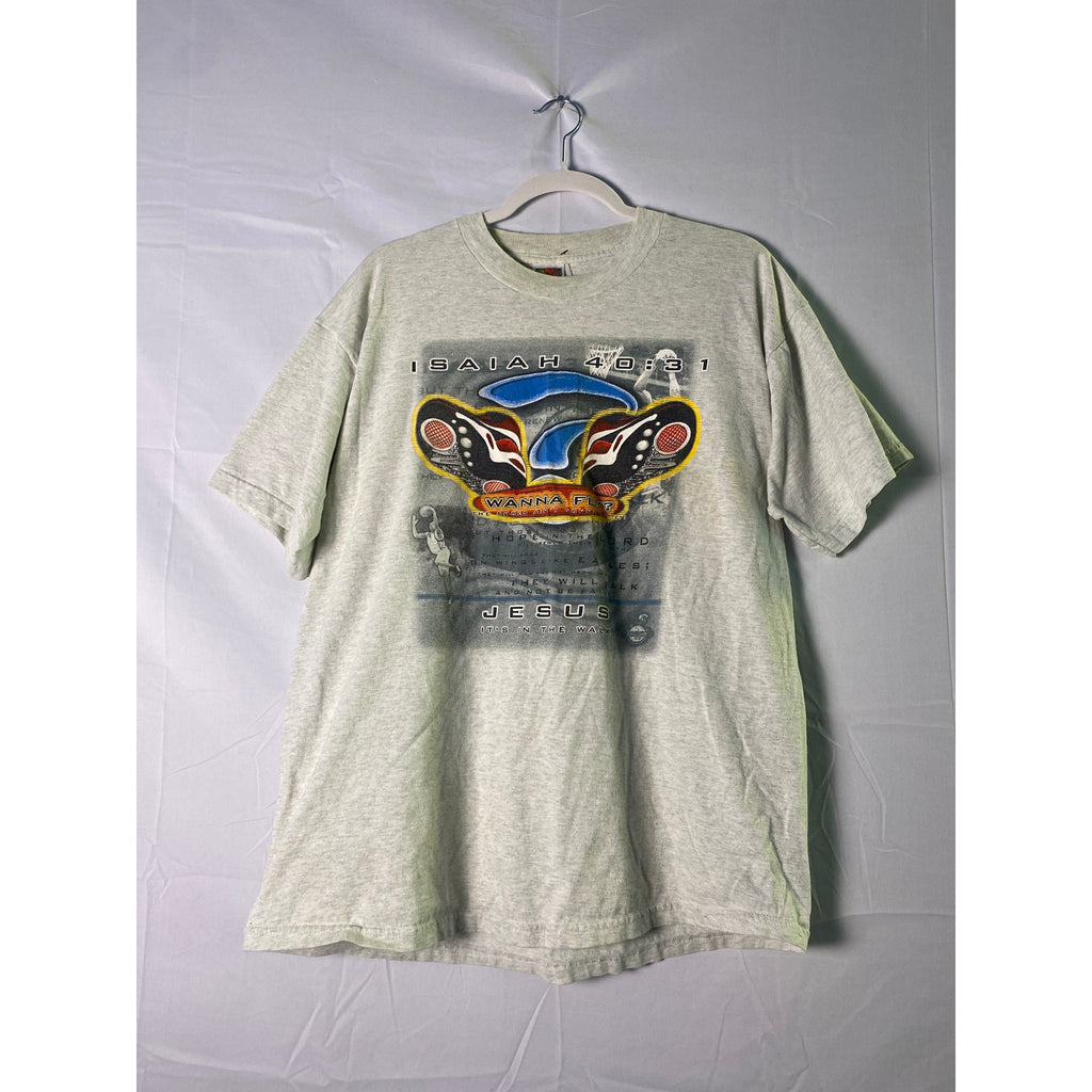 Fruit of the Loom Isaiah 40:31 WANNA FLY? Graphic Print Gray T-shirt Men's XL