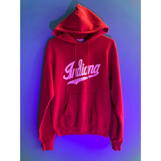 Champion IU Indiana University Red Pullover Hoodie Drawstring Script Men's Small