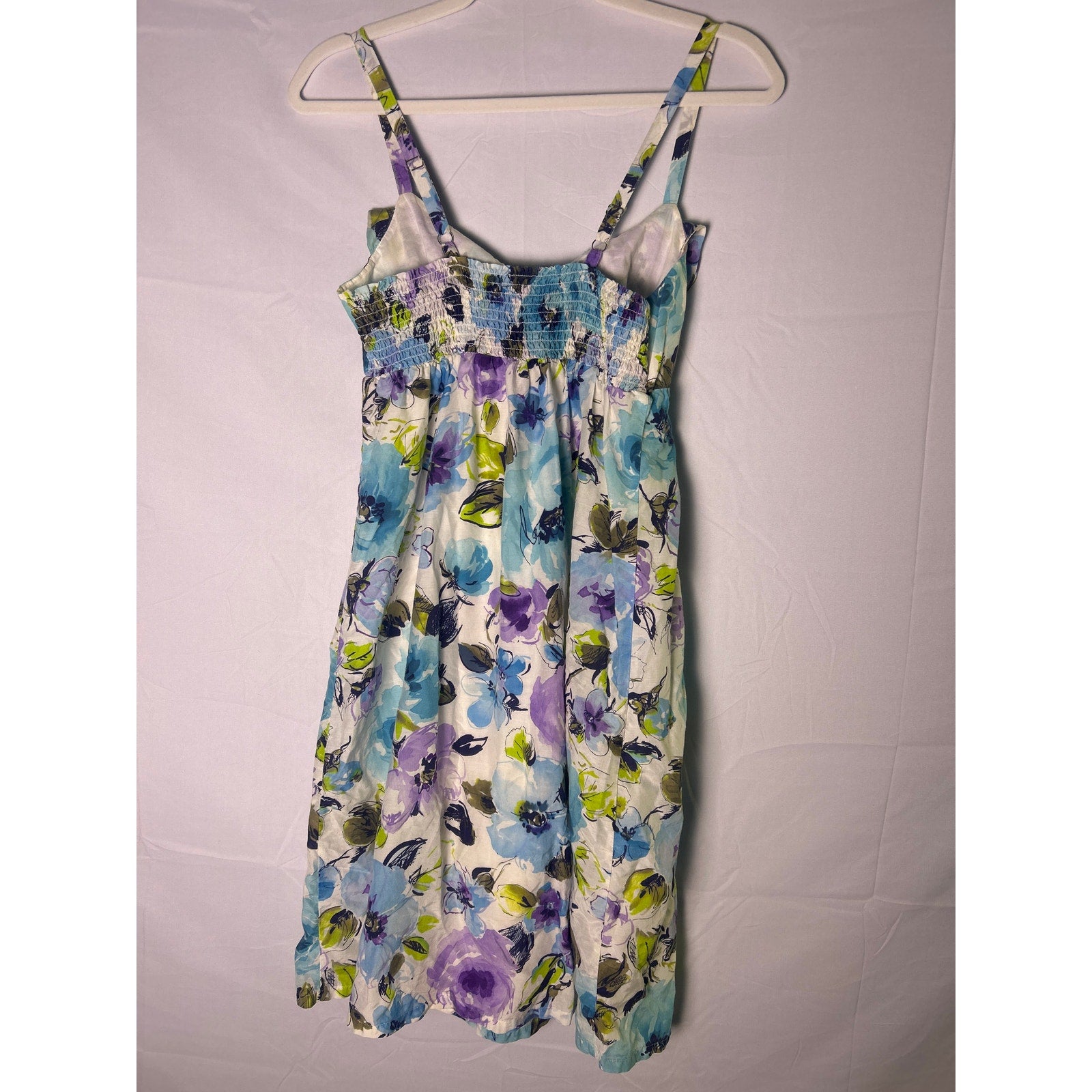 Tommy Bahama Blue Purple Green Floral Dress Cotton Silk Blend Women's Medium