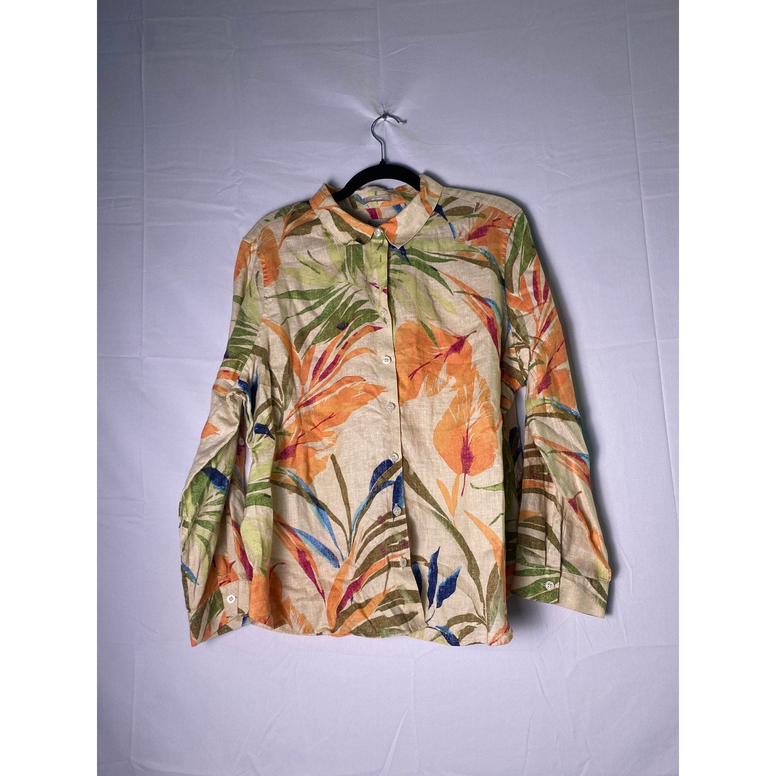 Chicos Orange Beige Green Blue Fuchsia Floral Linen Button Up Shirt Petite 16/18