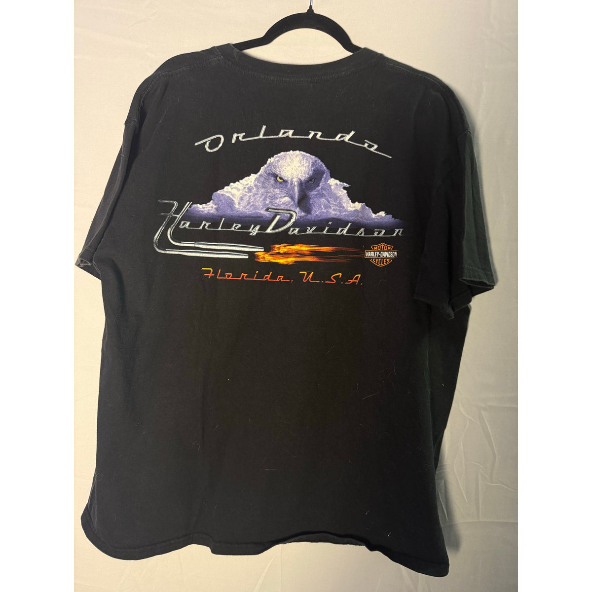 Harley Davidson Orlando, Florida USA Flames Graphic Black Shirt Men's Size XL