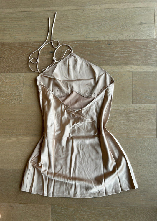 Fashion Nova Silk Mini Halter Dress Pink Sleeveless Sexy Size Large