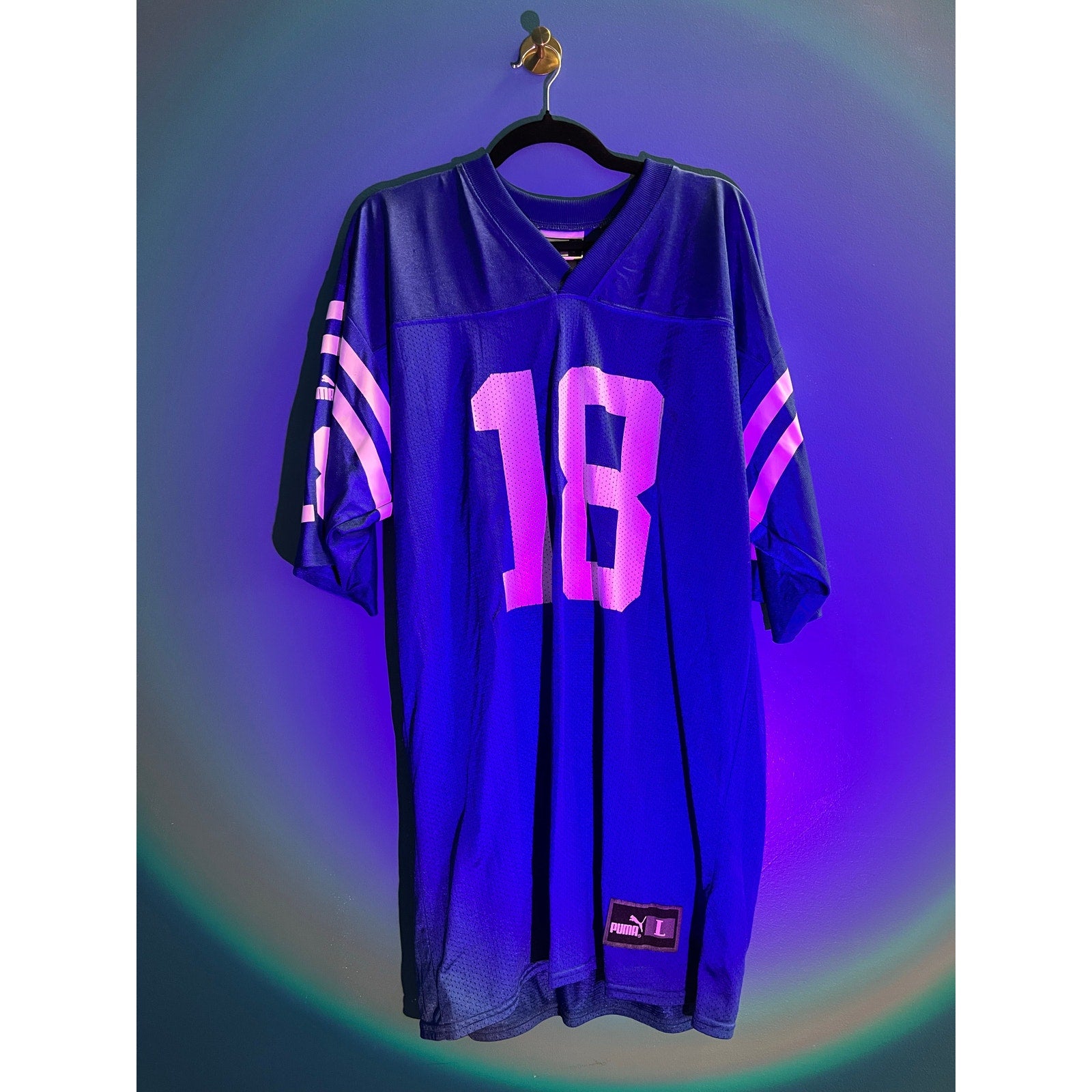 Puma Colts Peyton Manning #18 Blue White Jersy Shirt V-neck NFL Men's Size Large