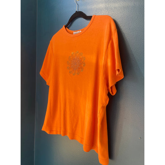 Cruisewear & Co. Orange T-shirt with Rhinestone Sun Short Sleeve Women's XXL