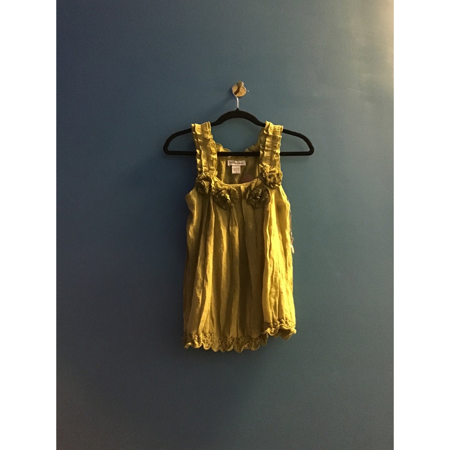 Y2K Millenium Green Rosette Ruffle Top Blouse Sleeveless Women's Size Small