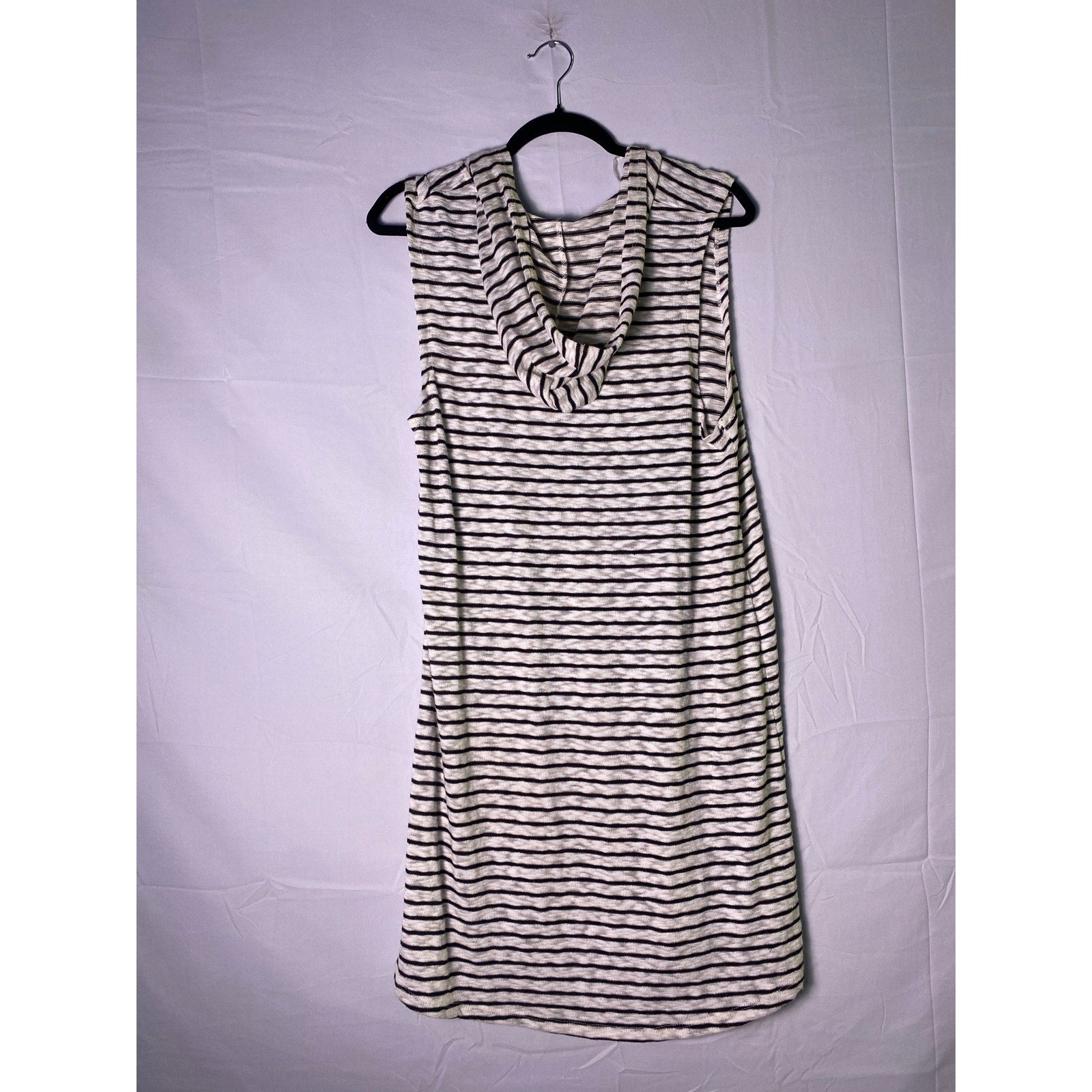 A&I Women's Black White Modern Striped Midi Dress with Hoodie Womens Size Medium