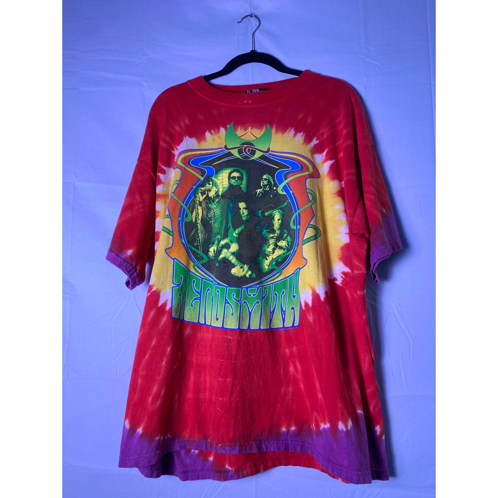 Y2K Aerosmith “Girls Of Summer” Tour 2002 Red Multi All Over Print Shirt Size XL