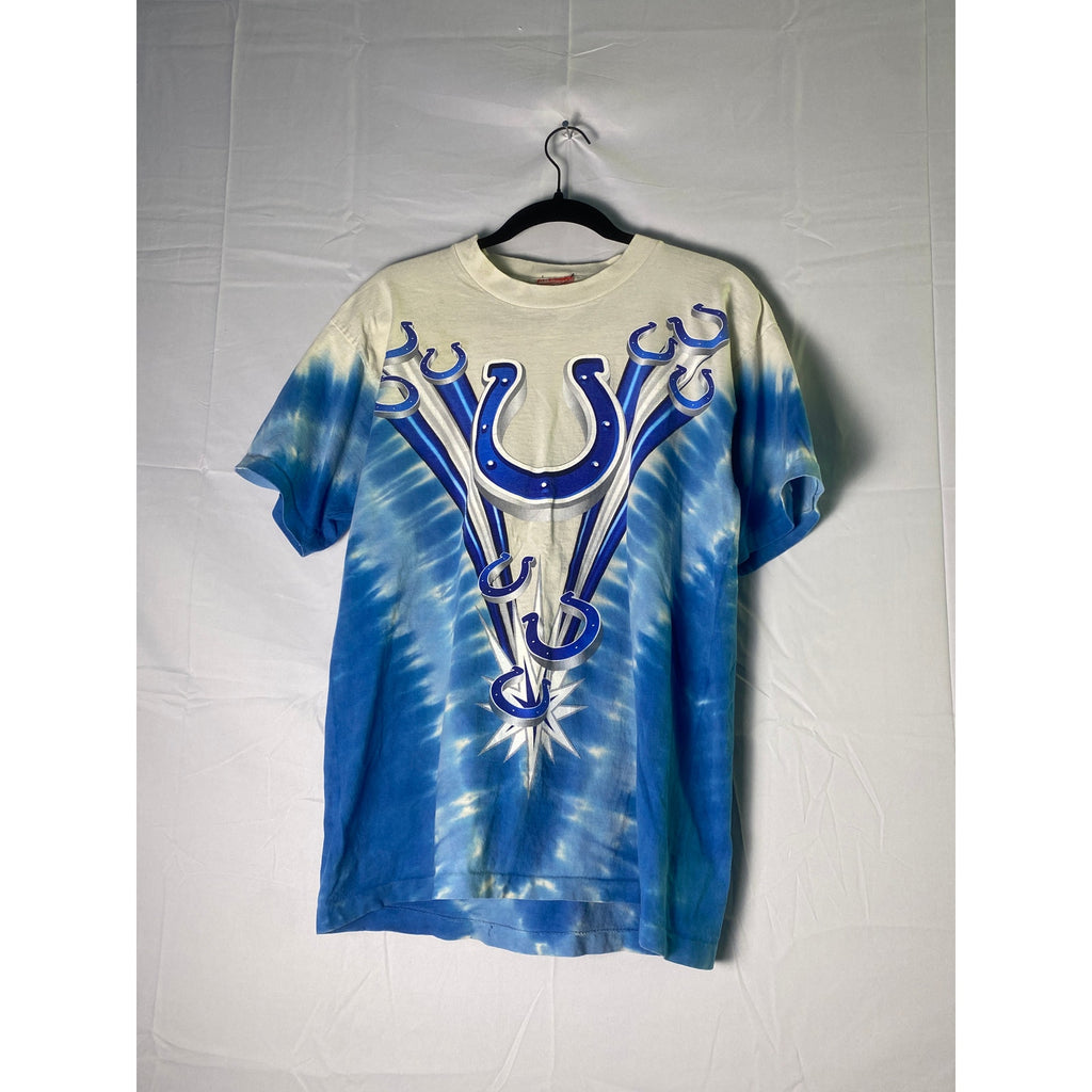Vintage 90s Indianapolis Colts NFL All Over Print Graphic Shirt White Blue S/M?