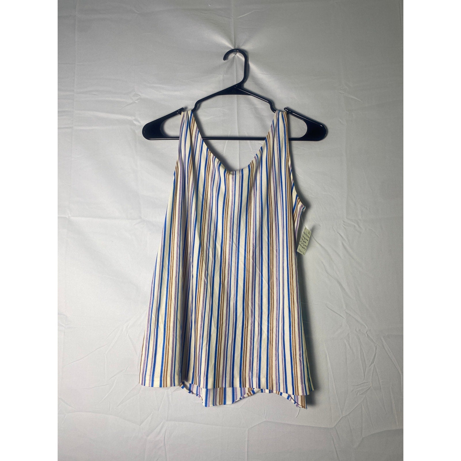 Vintage 70s Blue Purple Orange Cream Striped Knit Tank Top Women's L/XL
