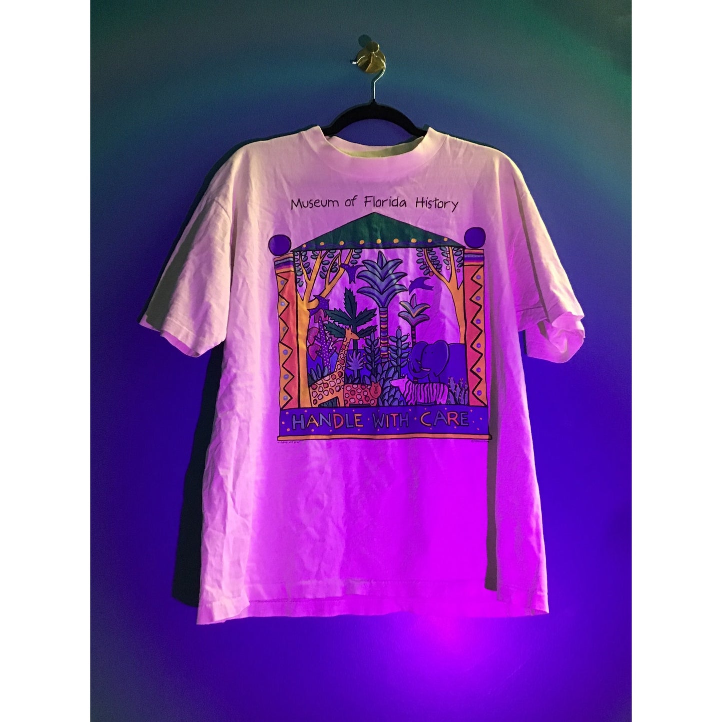 Fabric Art Museum of Florida History Handle with Care Printed Shirt Men's Large