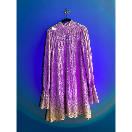 Free People Simone Sheer Nude Lace Dress Bell Sleeve Boho Knit Sheath Dress M