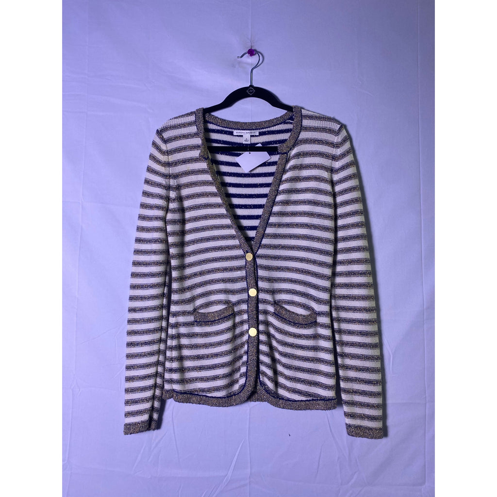 Banana Republic Metallic Blue White Stripes Buttons Cardigan Sweater Women Small