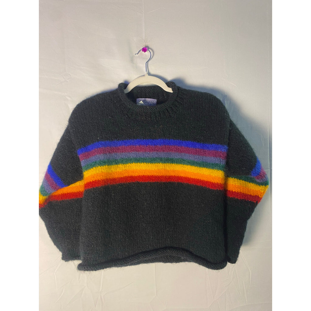 Avatar Rainbow Striped Black Crewneck Pullover Sweater Women's Small Wool Blend